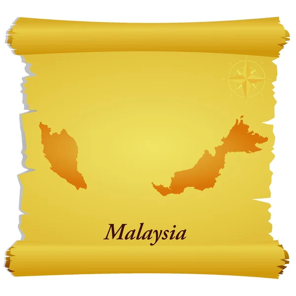 Vector parchment with a silhouette of Malaysia — Stock Vector