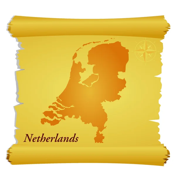 Parchemin vectoriel avec une silhouette des Pays-Bas — Image vectorielle