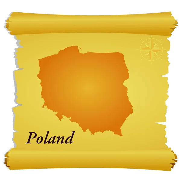 Vector perkament met een silhouet van Polen — Stockvector