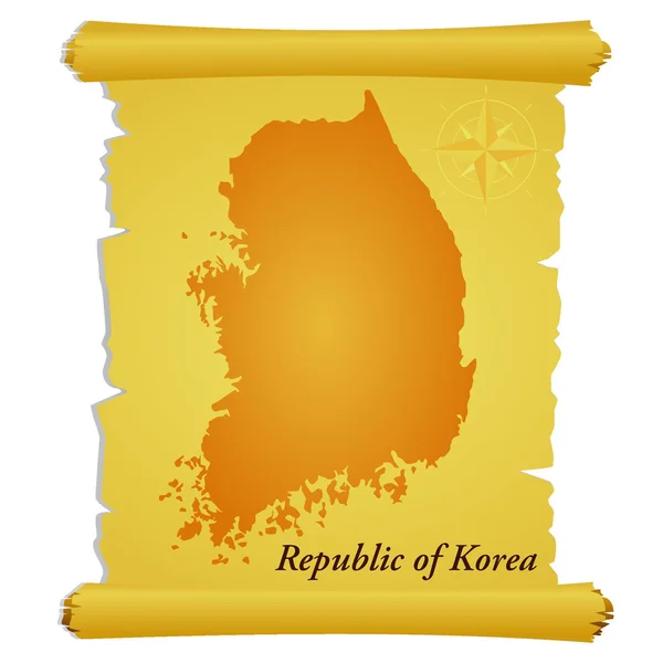 Vector parchment with a silhouette of Republic of Korea — Stock Vector
