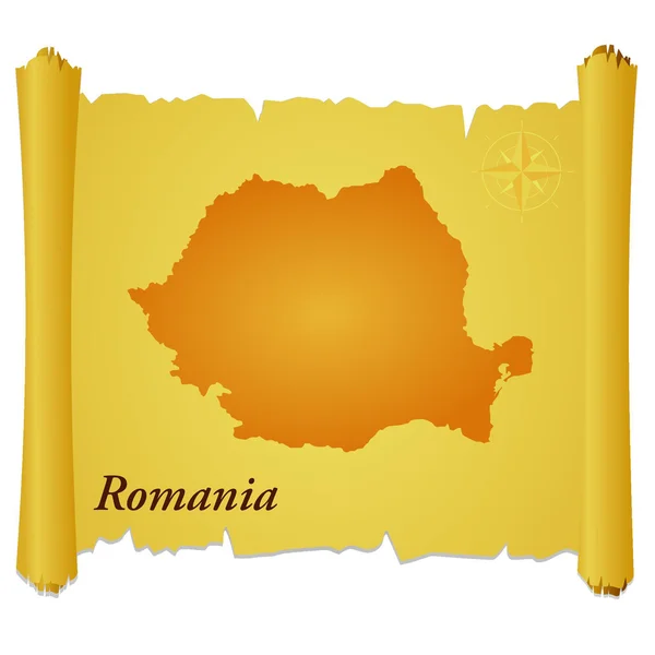Vector parchment with a silhouette of Romania — Stock Vector