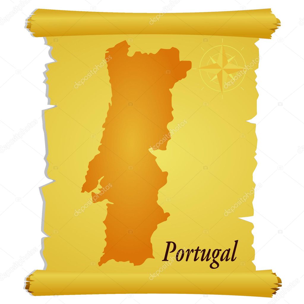 Vector parchment with a silhouette of Portugal