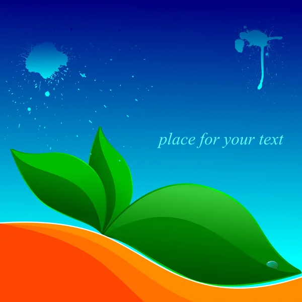 Fond bleu avec des feuilles vertes et des taches — Image vectorielle