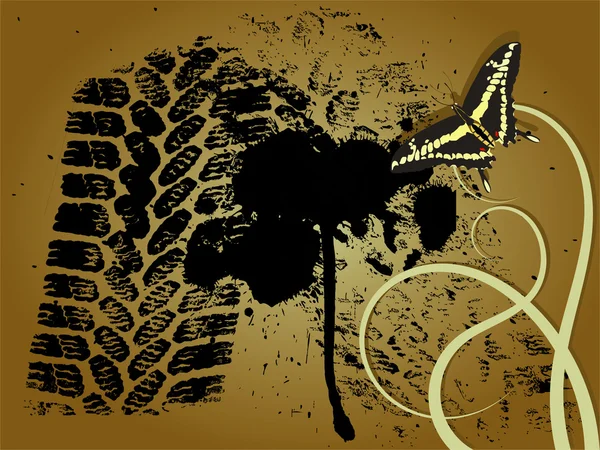 Гранж текстура со следами протектора и бабочки — стоковый вектор