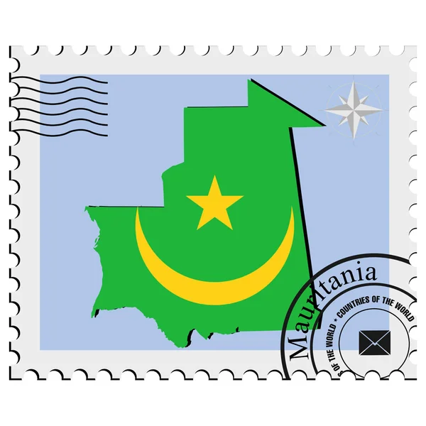 Francobollo vettoriale con le mappe di Mauritania — Vettoriale Stock
