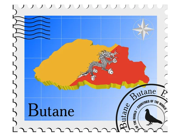Διάνυσμα γραμματόσημο με την εικόνα χάρτες βουτανίου — Διανυσματικό Αρχείο