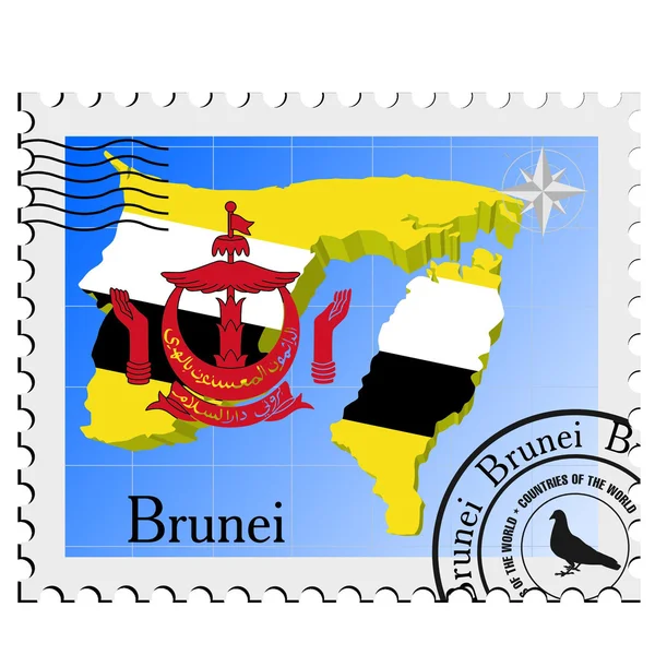 Timbre vectoriel avec les cartes-images de Brunei — Image vectorielle