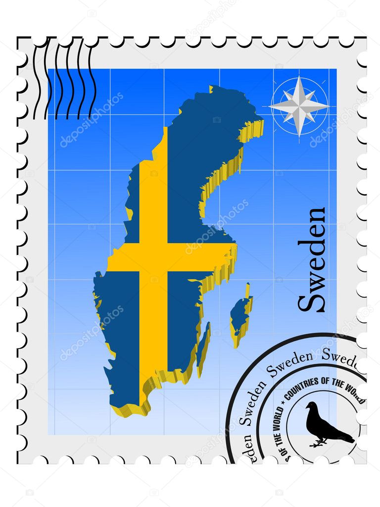 Vector stamp with the image maps of Sweden