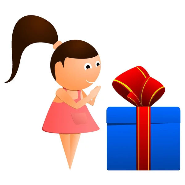 Kleines Mädchen mit einem Geschenk. Vektor — Stockvektor