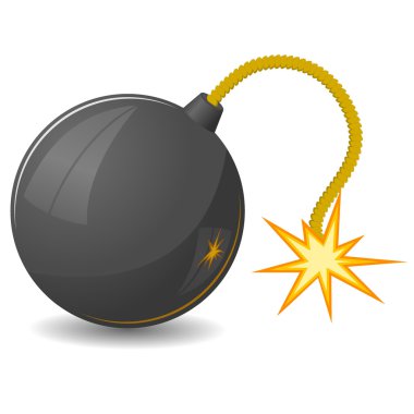 Vector illustration of round bomb with a fuse clipart
