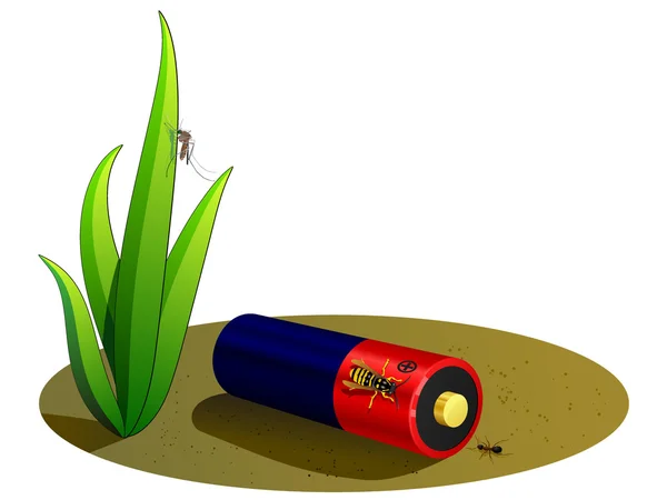 Vector illustratie van een batterij, liggend op de grond — Stockvector