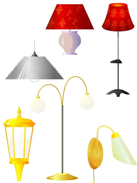 Collection of vector illustrations of lamps — Stock Vector