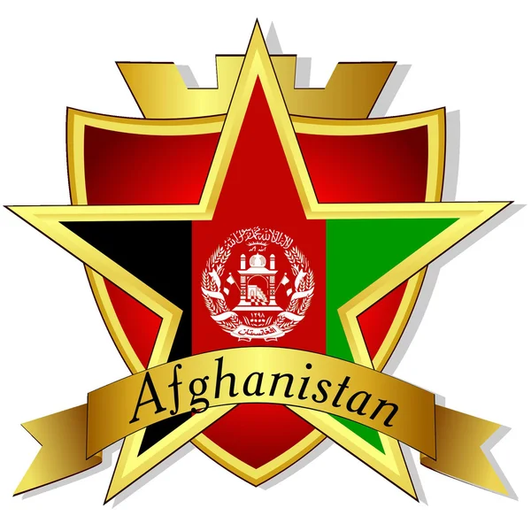 Vector estrella de oro a la bandera de Afganistán en el fondo — Vector de stock