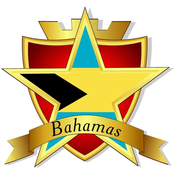 Vektor guld stjärna till bahamas flagg på bakgrund av th — Stock vektor