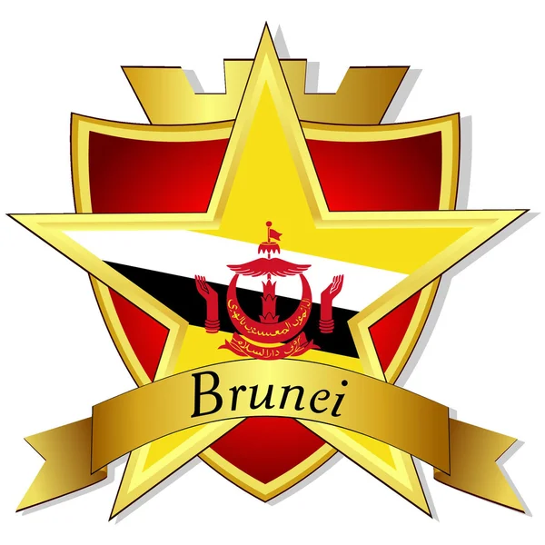 Vector gouden ster aan de vlag van brunei op de achtergrond van de — Stockvector