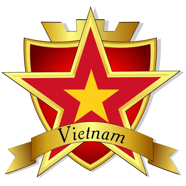 Векторная золотая звезда на фоне флага Вьетнама — стоковый вектор
