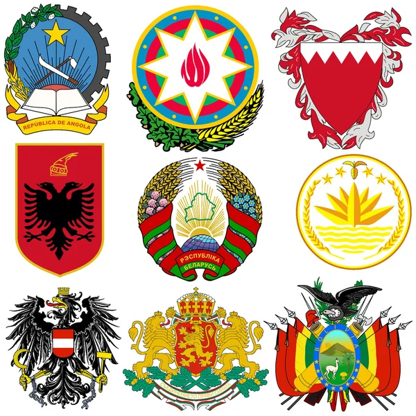 Vector set of coats of arms of the world — Stock Vector