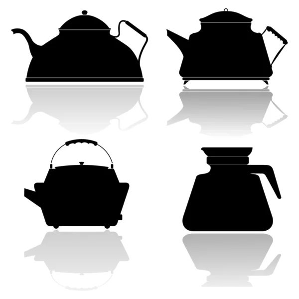 Set of vector silhouettes of teapots — Stock Vector
