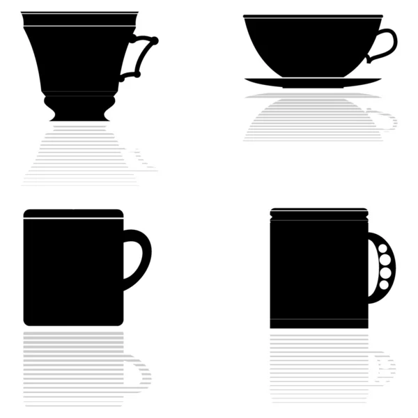 Set of vector silhouettes of tea cups — Stock Vector