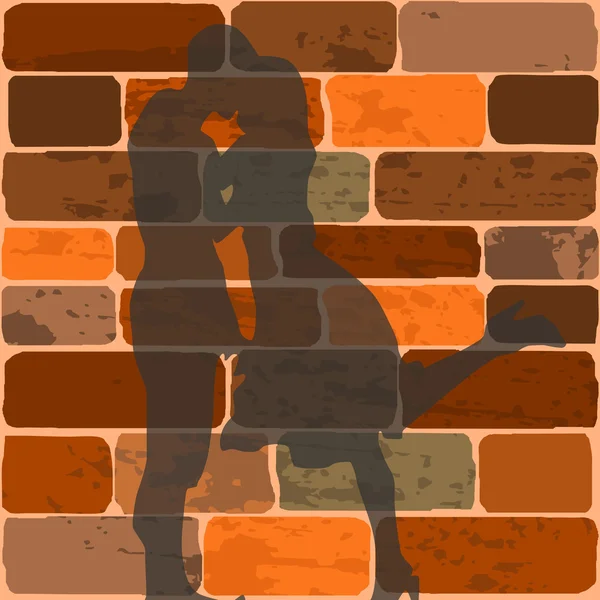 Векторная иллюстрация тени подростков целующихся на брикете — стоковый вектор