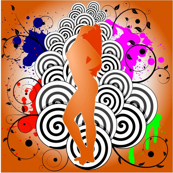 Vektor ilustrasi latar belakang abstrak dengan gadis menari - Stok Vektor