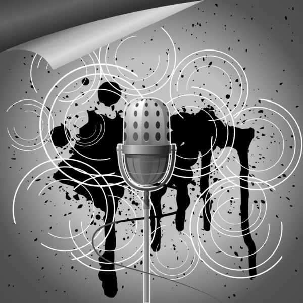 Fond rétro vectoriel avec microphone et grunge — Image vectorielle