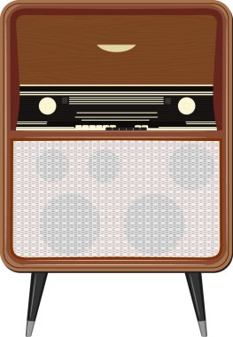 Vector illustration of an old radio on the legs clipart
