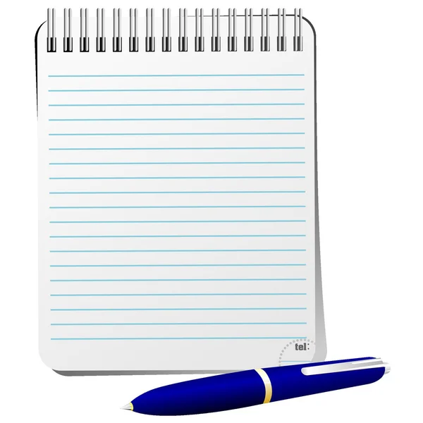 Ilustração vetorial de caderno com caneta — Vetor de Stock