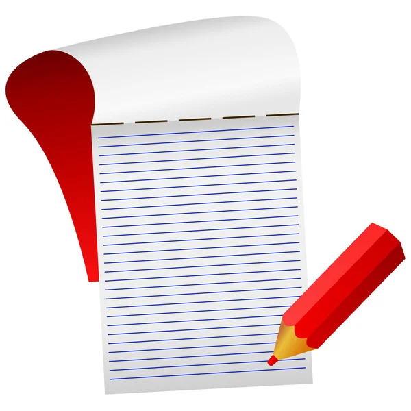 Ilustração vetorial de um caderno com um lápis vermelho — Vetor de Stock