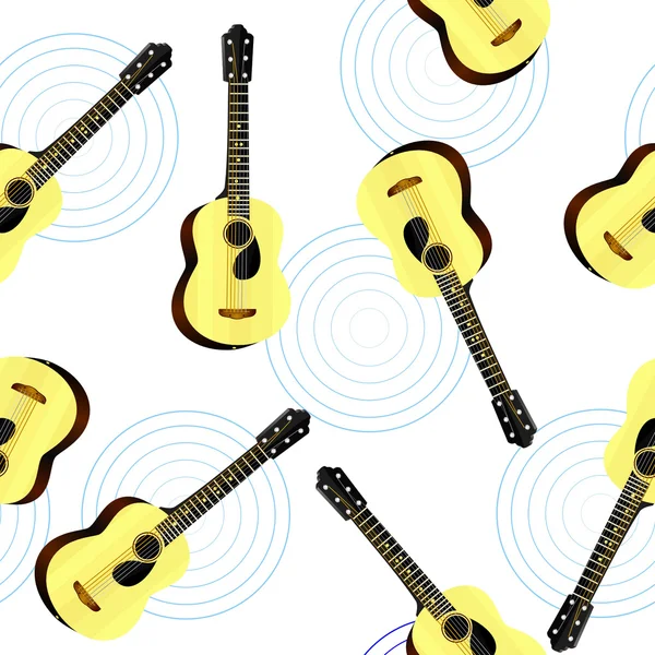 Seamless texture with an acoustic guitar — Stock Vector