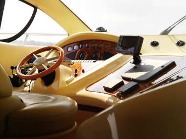 View of yacht cockpit on the deck. clipart