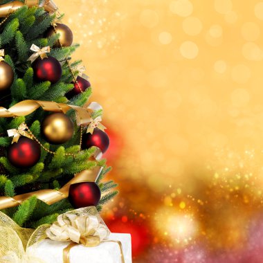 Decorated Christmas tree on white background clipart