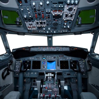 Boeing interior, cockpit view inside the airliner, isolated wind clipart