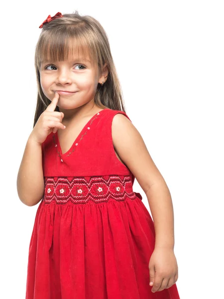 Porträtt av en emotionell vacker liten flicka på vita bak — Stockfoto