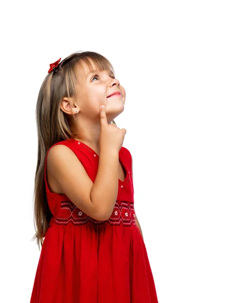Ritratto di una bella bambina emotiva su sfondo bianco — Foto Stock