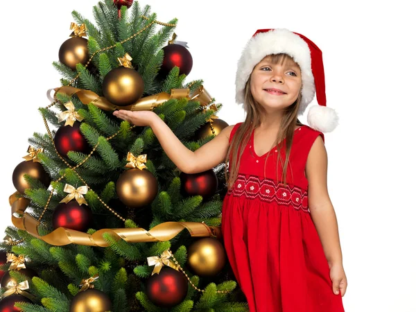 Ładna dziewczyna, w pobliżu drzewa cristmas — Zdjęcie stockowe
