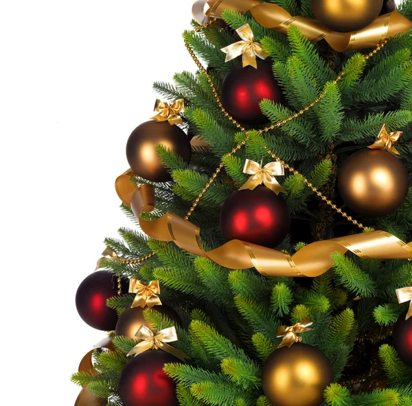 Geschmückter Weihnachtsbaum auf weißem Hintergrund Stockbild