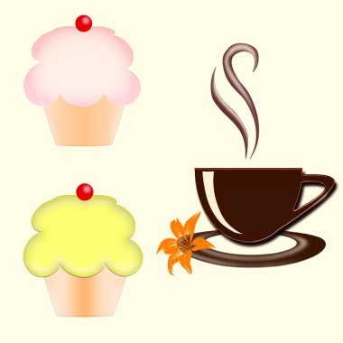 Coffee cup with cupcake clipart