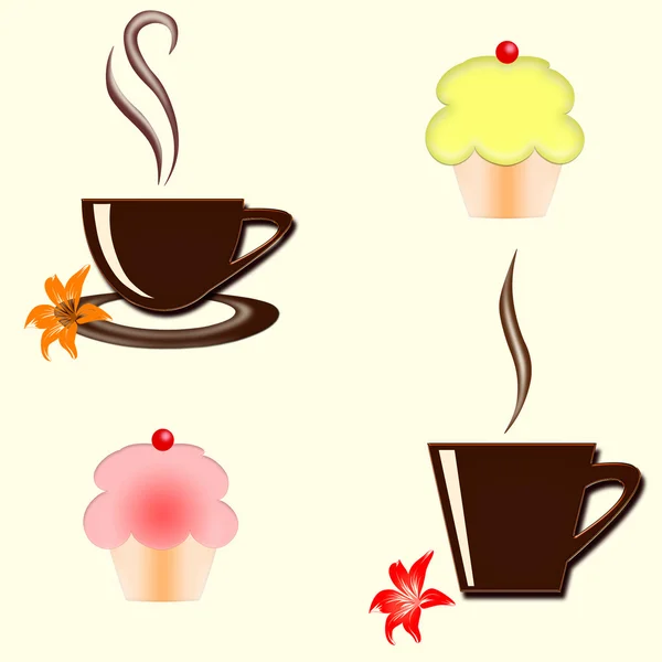 Kaffeetasse mit Cupcake — Stockfoto