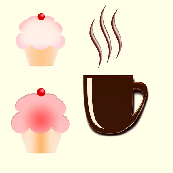 Kaffeetasse mit Cupcake — Stockfoto