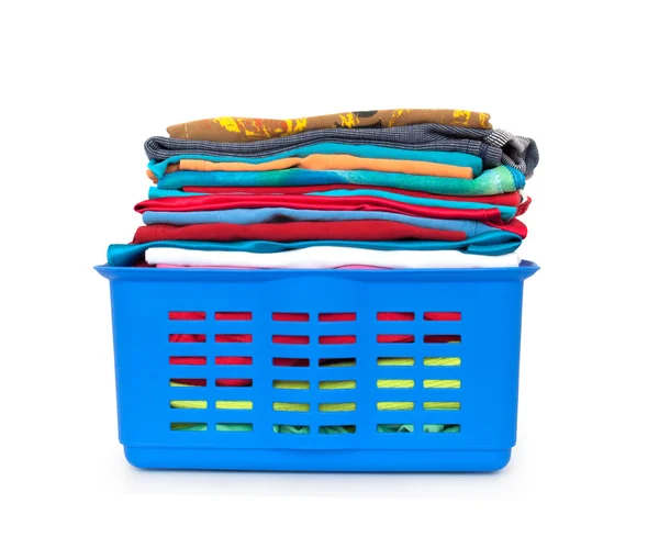Laundry basket with folded clothes — Stock Photo, Image