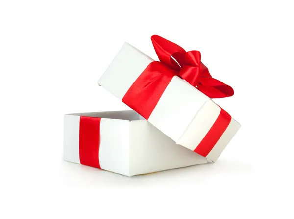 붉은 리본이 달린 흰색 선물 상자 — 스톡 사진