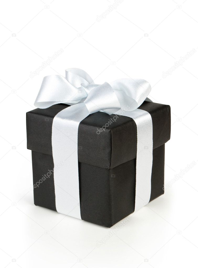 Black gift box with white ribbon