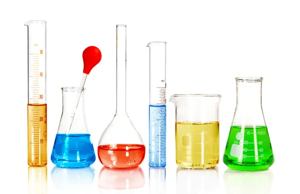Beakers and laboratory glassware isolated — Stock Photo, Image