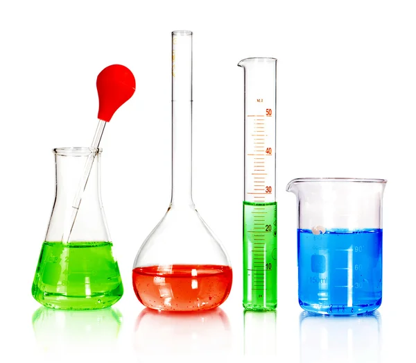 Beakers and laboratory glassware isolated over white background — Stock Photo, Image