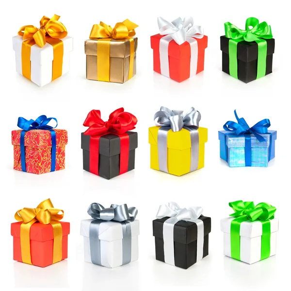 Farbe Geschenkboxen Kollektion mit Bändern und Schleife — Stockfoto