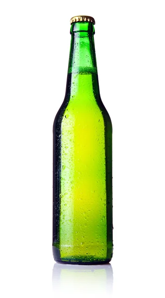 Green bottle of beer isolated on white — Stock Photo, Image