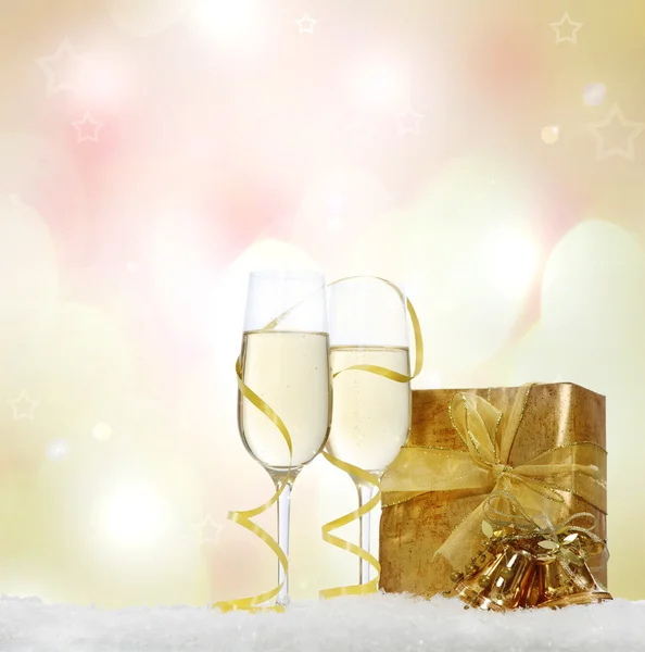 Christmas still life with champagne — Stock Photo, Image