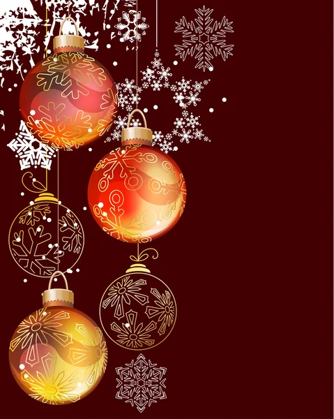 Jul bakgrund med bollar och snöflingor — Stock vektor