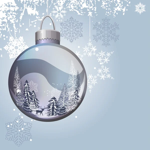 Sfondo natalizio con palla e fiocchi di neve — Vettoriale Stock